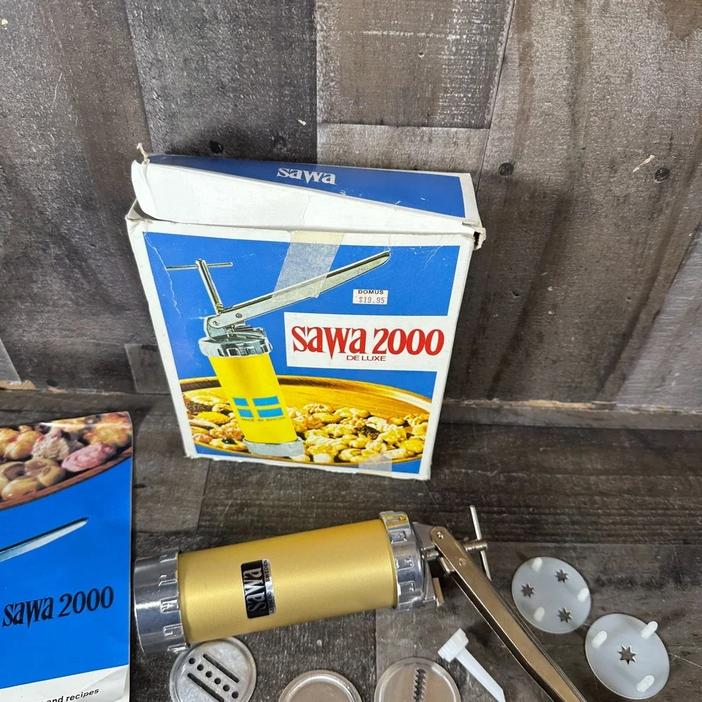 Vintage SAWA 2000 Deluxe Metal Cookie Press Decorator Gun w/Box Sweden